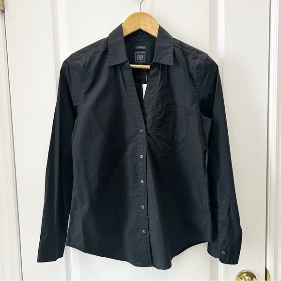 GAP Women’s Perfect Shirt Long Sleeve Cotton Button Down True Black Size XS NWT - Picture 3 of 13